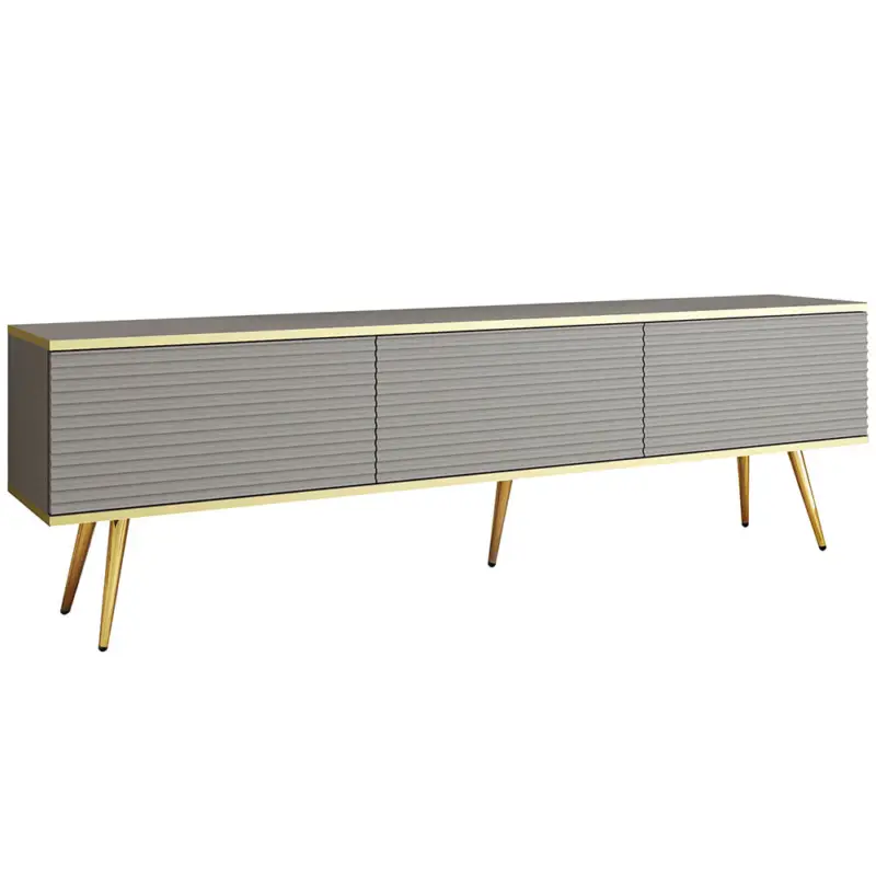 Abverkauf Wohnzimmer Lowboard mit 175 cm Breite in Grau, Rillenfront & goldfarbenen Füßen - OLOVO-160