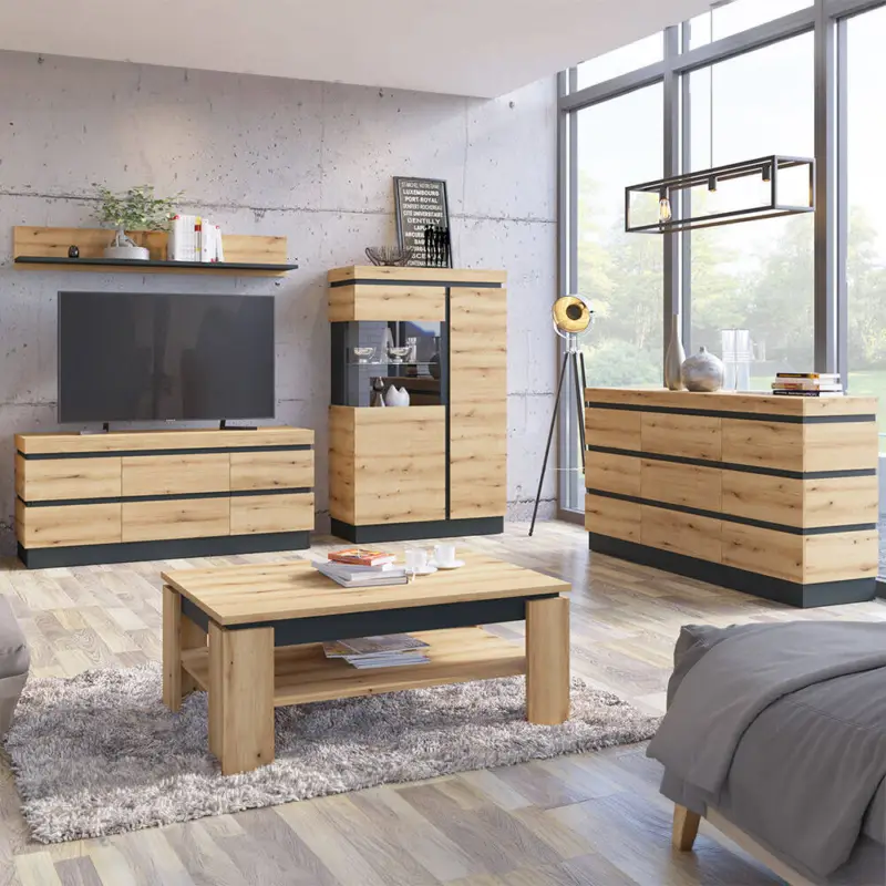 Abverkauf Wohnmöbel-Set in Eiche, mit Sideboard und Couchtisch, inkl. LED-Beleuchtung, 5-teilig - COLCHESTER-129