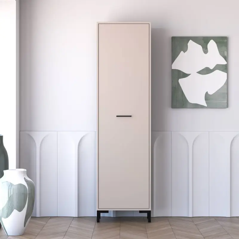 Flur Garderobenschrank 55 cm breit in Kaschmir Beige, ausziehbare Kleiderstange - OLHAO-131 Neue Ware
