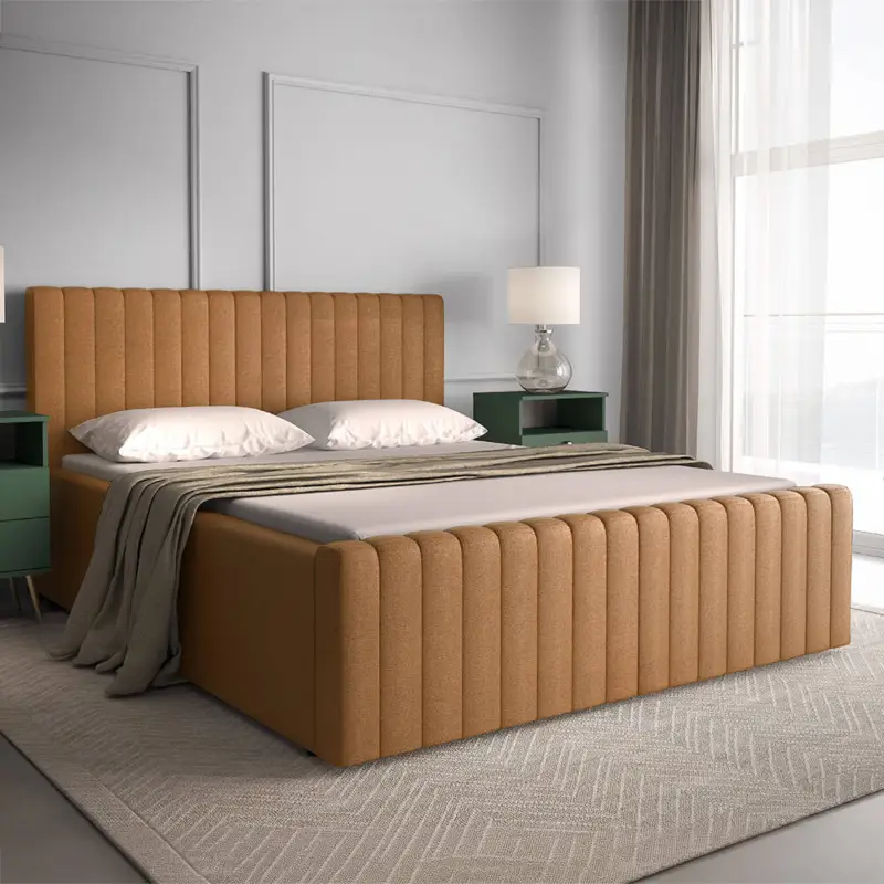 Polsterbett 160x200 in Braun, modernes Design & edle Steppung, mit Lattenrost und Bettkasten - BERNALDA-166 Neue Kollektion