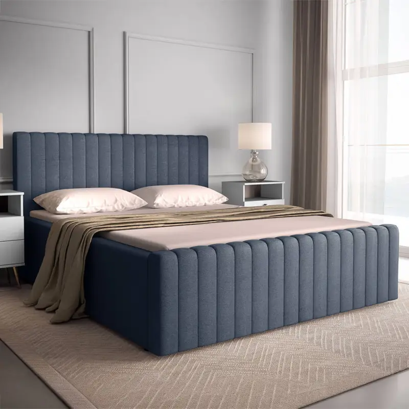 Polsterbett 180x200 in Dunkelblau, modernes Design & edle Steppung, mit Lattenrost und Bettkasten - BERNALDA-166 Direktkauf