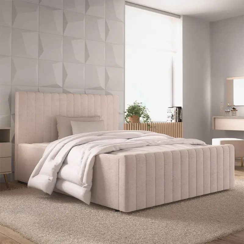 Jetzt Bestellen Polsterbett in Beige, verschiedene Breiten, modernes Design mit edler Steppung, optional mit Lattenrost und Bettkasten - BERNALDA-166