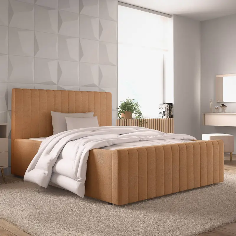Finale Aktion Polsterbett in Braun, verschiedene Breiten, modernes Design mit edler Steppung, optional mit Lattenrost und Bettkasten - BERNALDA-166