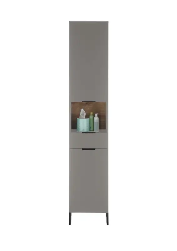Rabatt Hochschrank DENVER Grau Matt/Evoke Eiche Dekor ca. 38x195x32cm