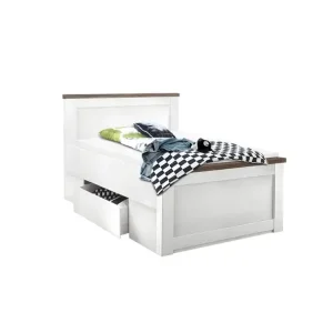 Bett Luca Pinie-Optik Weiß/Absetzung Trüffel 90 x 200 cm Preisknaller