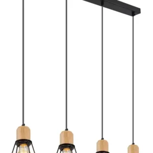 HELENE Pendellampe schwarz 15662-4H, B/H/T: 71,3 x 120 x 12 cm, Metall, Holz Direktkauf
