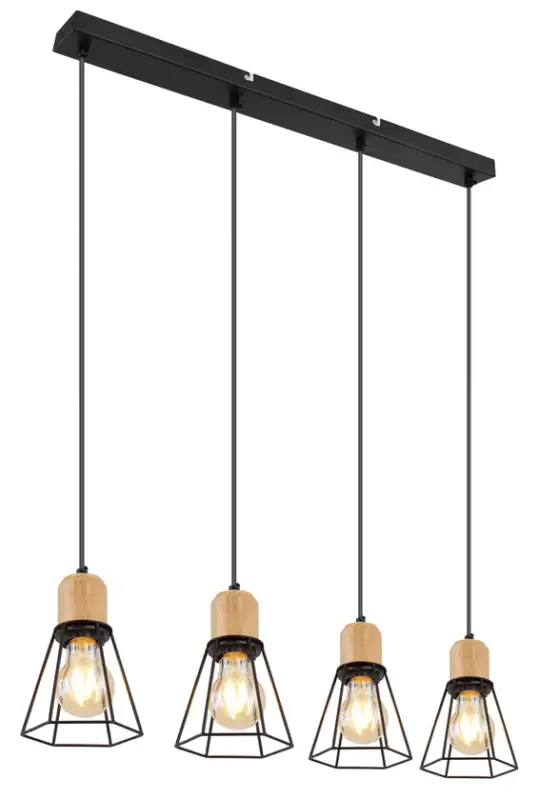 HELENE Pendellampe schwarz 15662-4H, B/H/T: 71,3 x 120 x 12 cm, Metall, Holz Direktkauf