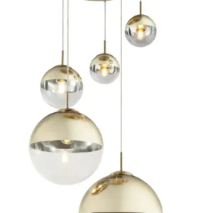 Neu VARUS Pendellampe goldfarben 15855-5, D/H: 65 x 150 cm, Glas, Metall