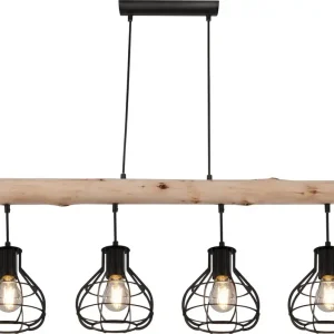 Knallerangebot CLASTRA Pendellampe schwarz 15388-4H, B/H/T: 90 x 120 x 18 cm, Metall, Holz