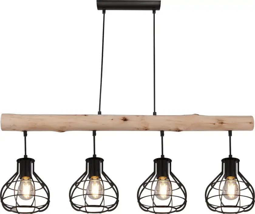 Knallerangebot CLASTRA Pendellampe schwarz 15388-4H, B/H/T: 90 x 120 x 18 cm, Metall, Holz