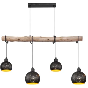 ADAJA Pendellampe schwarz 15452-4H, B/H/T: 100 x 120 x 18 cm, Metall, Holz Solange Der Vorrat Reicht