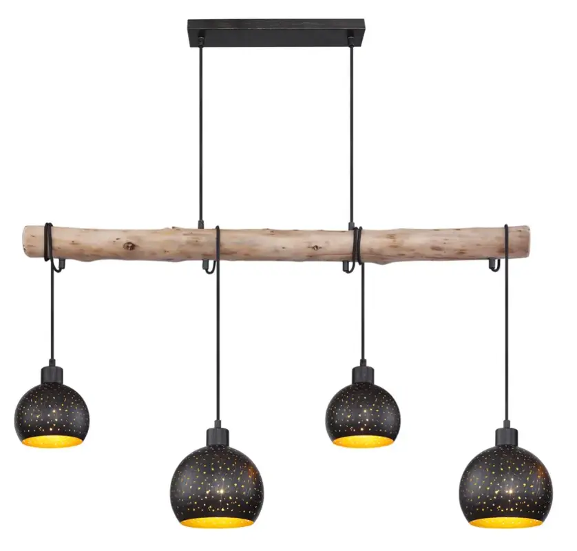 ADAJA Pendellampe schwarz 15452-4H, B/H/T: 100 x 120 x 18 cm, Metall, Holz Solange Der Vorrat Reicht