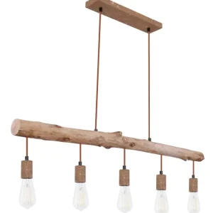GLOBO RetrofitBalkenpendel Jakob rostfarbig,100x8,5cm,120cm,5-flammig,Metall,Holz Finale Aktion