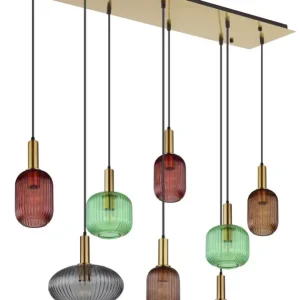 Top-Seller GLOBO RetrofitBalkenpendel Normy messingfarbig,8-flammig,125x48cm,125cm,Metall,Glas mehrfarbig
