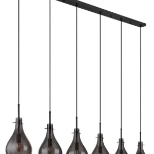 Top-Angebot GLOBO RetrofitBalkenpendel Oskus schwarz,Rauchglas,6-flammig,140x18cm,120cm,Metall
