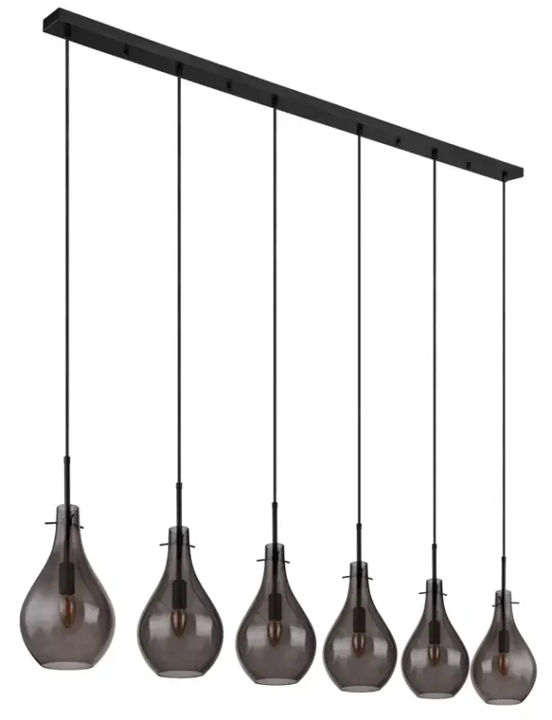 Top-Angebot GLOBO RetrofitBalkenpendel Oskus schwarz,Rauchglas,6-flammig,140x18cm,120cm,Metall