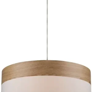 GLOBO Retrofit Pendelleuchte Chipsy grau,40cm,rund,120cm,Textil,Holzdekor Schneller Versand