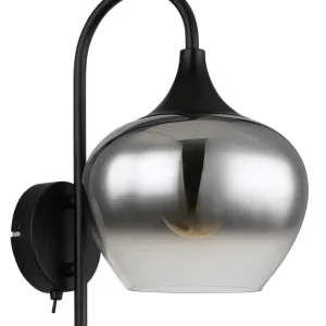 GLOBO RetrofitWandleuchte Maxy schwarz,Rauchglas,18x25cm,32cm,Metall Sonderaktion