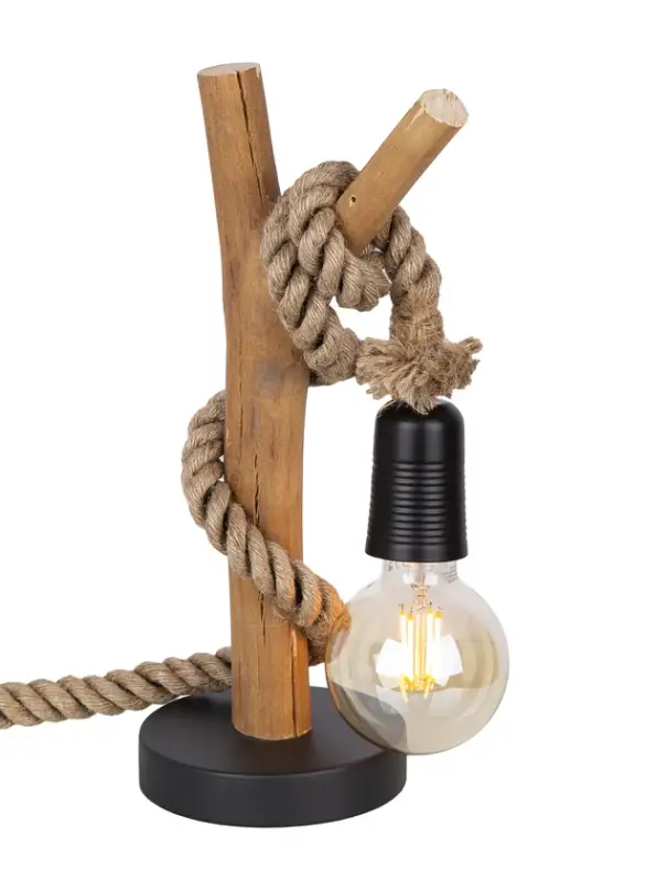 GLOBO Tischlampe Nerida Hanf/Metall Tellerfuß Ø 15 cm Höhe 40 cm Naturfarbig/Schwarz Sale