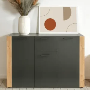 Kommode Cento 125,5 x 34,5 x 85 cm Anthrazit/Dekor Artisan-Eiche Echt