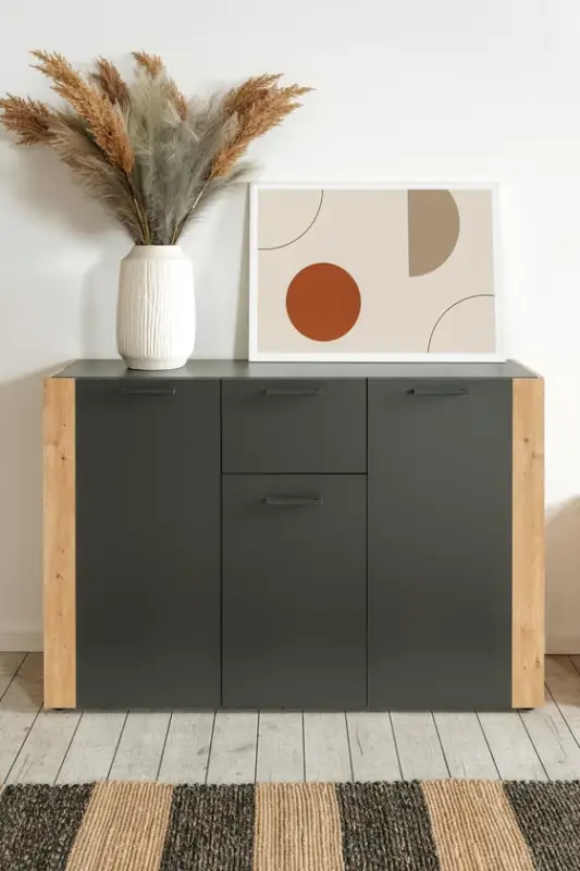 Kommode Cento 125,5 x 34,5 x 85 cm Anthrazit/Dekor Artisan-Eiche Echt