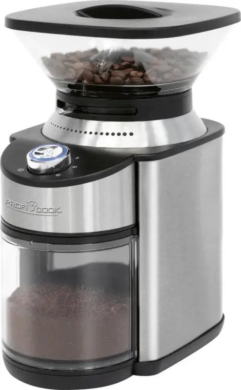 Proficook Elektrische Kaffeemahlwerk Edelstahl 21 x 15 x 27 cm Silberfarbig/Schwarz/Transparent Echt