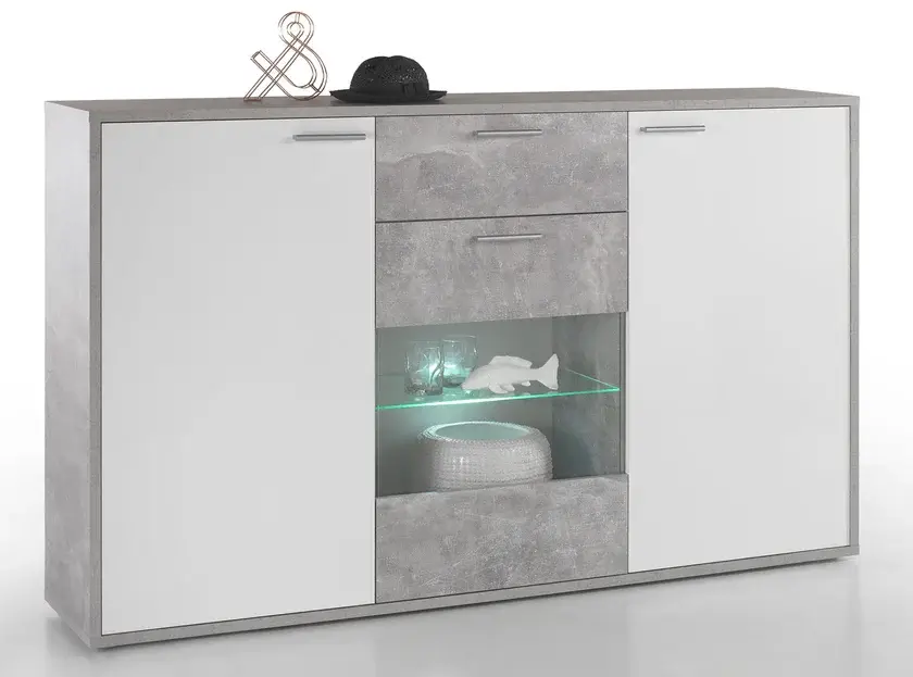 Highboard Mountain Weiß Hochglanz/Beton-Optik 180 x 112 x 37 cm Sonderangebot