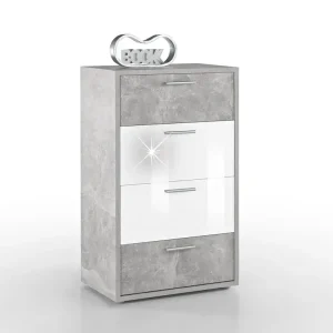 Begrenztes Angebot Kommode Mountain Weiß Hochglanz/Beton-Optik 64 x 104 x 37 cm