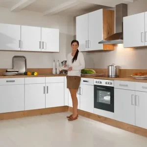 Ausverkauf Impuls Küchen L-Form Küche IP-1200 Holz 275 x 305 x 235 cm Weiß/Braun/Eiche