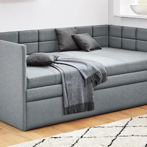 Polsterliege Pia Stoffbezug Grau 90 x 200 cm Rabatt