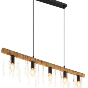 KIRA I Pendellampe schwarz 15532-5H,B/H/T: 90 x 120 x 6 cm, Glas, Metall, Holz Sonderangebot