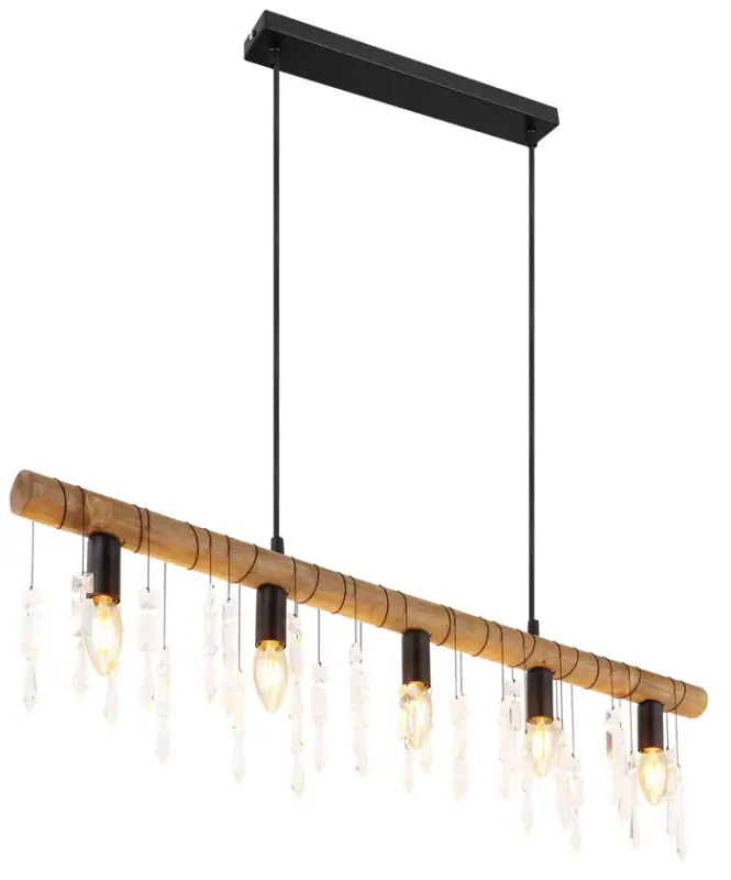 KIRA I Pendellampe schwarz 15532-5H,B/H/T: 90 x 120 x 6 cm, Glas, Metall, Holz Sonderangebot