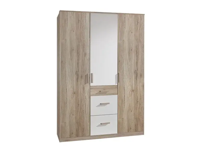 Drehtürenschrank Cariba 135 x 199 cm San Remo Eiche/ weiß Preiswert