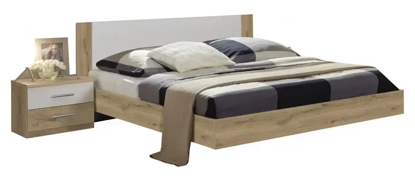 Knallerangebot Bettanlage Zora Plankeneiche Nachbildung/Absetzung Alpinweiß ca. 180 x 200 cm