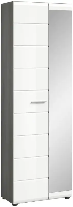 Günstig Garderobenschrank Salsa, Glas/Holznachbildung, 60 x 37 x 192 cm Weiß Hochglanz Tiefzieh/Rauchsilber/Spiegelglas