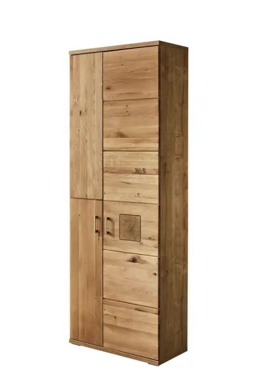 Garderobenschrank Kansas 75 x 208,6 x 37,4 cm Korpus Alteiche-Dekor/Front Alteiche massiv mit Hirnholzapplikation Schneller Versand