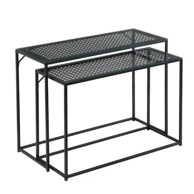 Konsolentisch 2-tlg. Set Glas 100 x 40 x 77 cm pulverbeschichtet Schwarz/Transparent Bestpreis