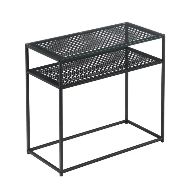 Schneller Versand Konsolentisch Glas 80 x 40 x 77 cm pulverbeschichtet Transparent/Klar/Schwarz