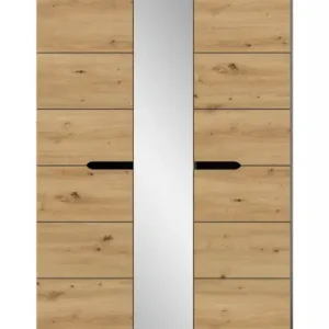 Garderobenschrank Canu 3 Schwebetüren Spiegel 190 x 105 x 37 cm Grau/Braun Direktkauf