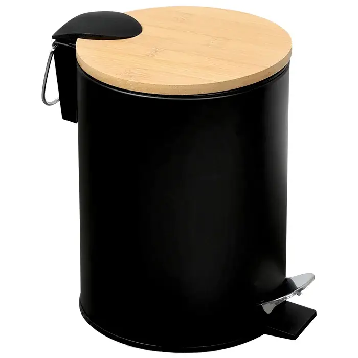Schnäppchen KESPER Kosmetikeimer rund Metall/Bambus 17 x 17 x 24 cm Schwarz/Braun